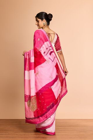 Light Pink Pure Silk Linen Printed Embroidered Saree thumbnail image number null