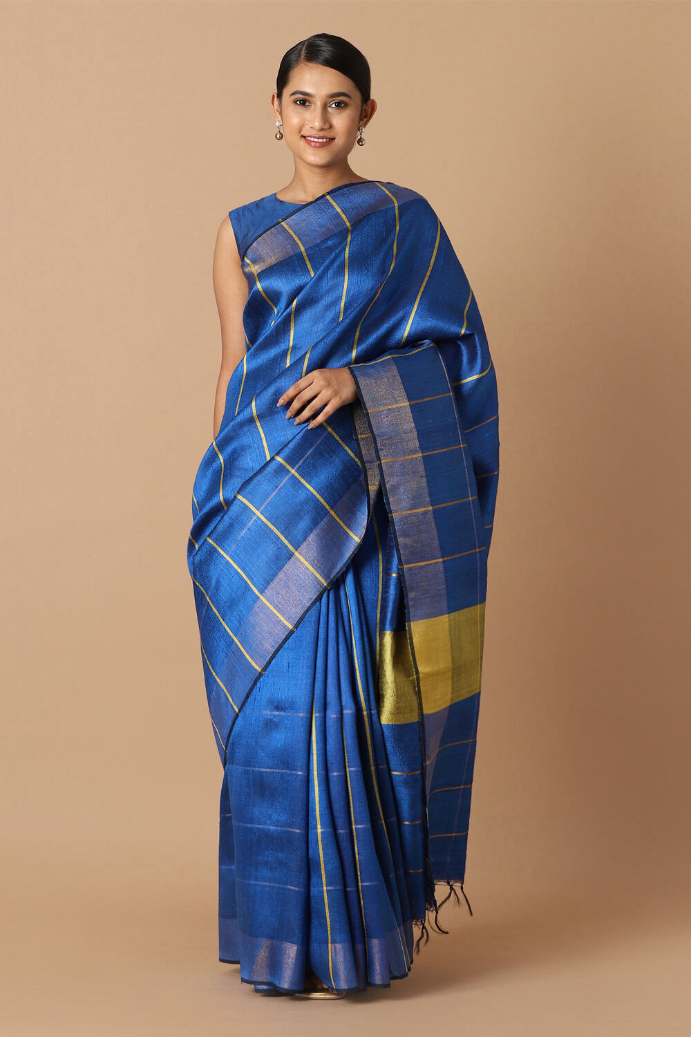 Blue Pure Tussar Silk Bhagalpuri Saree image number null