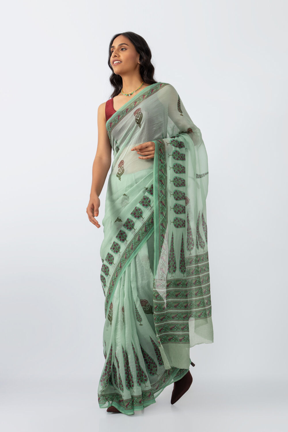 Light Green Viscose Organza Printed Saree image number null