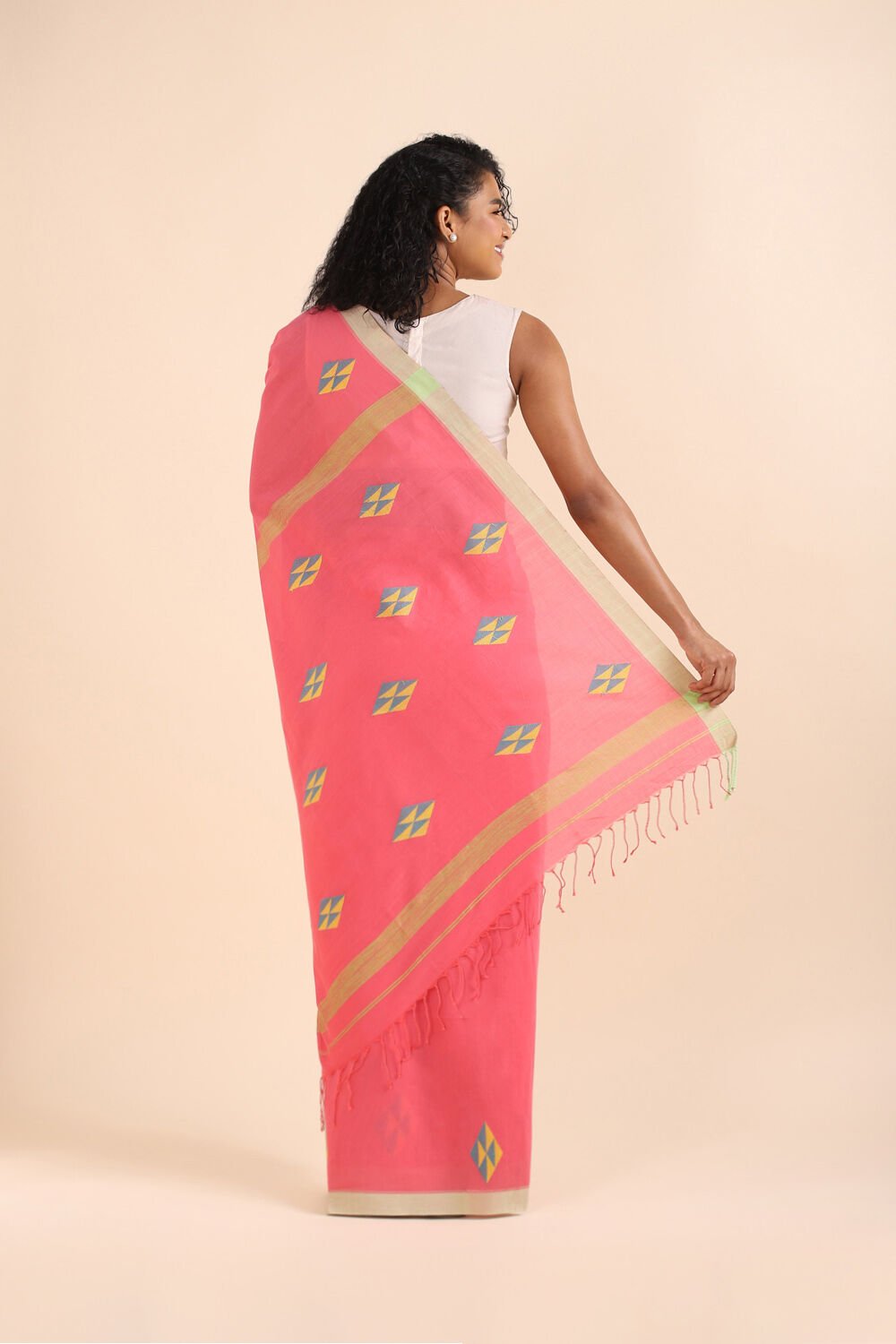 Pink Pure Silk Cotton Jamdani Saree image number null