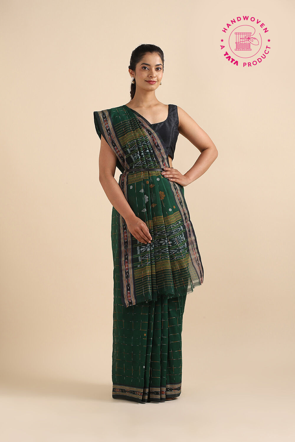 Dark Pure Green Cotton Odissa Ikat image number null