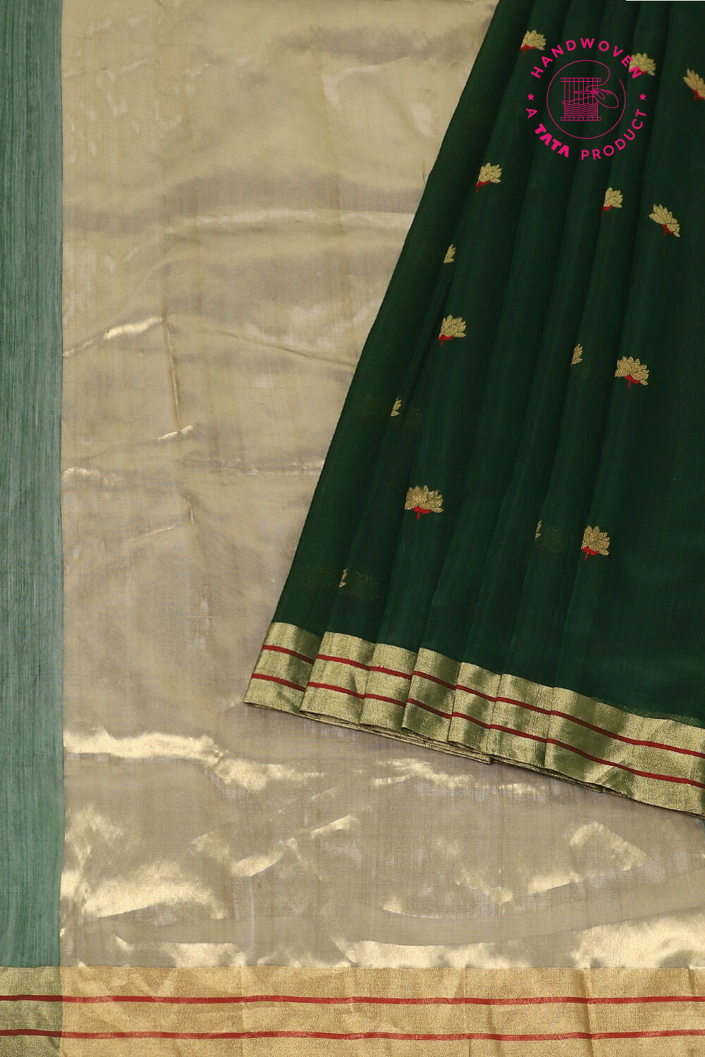 Dark Green Pure Silk Cotton Chanderi Saree image number null