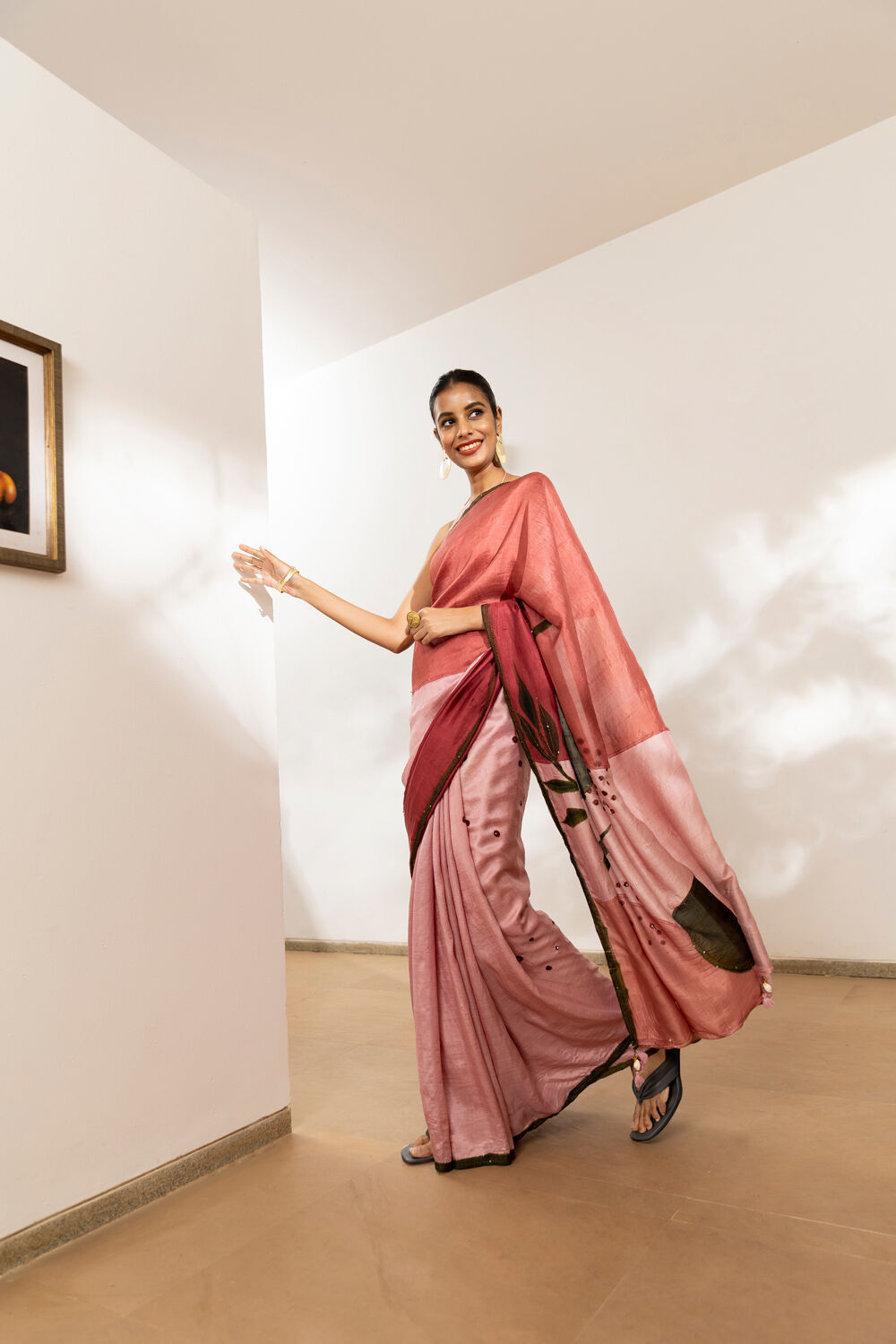 Light Pink Pure Silk Hand Painted Saree image number null