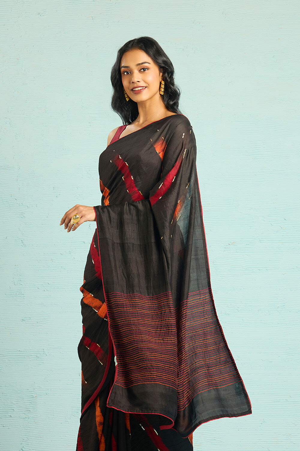 Black Pure Silk Tie and Dye Saree image number null