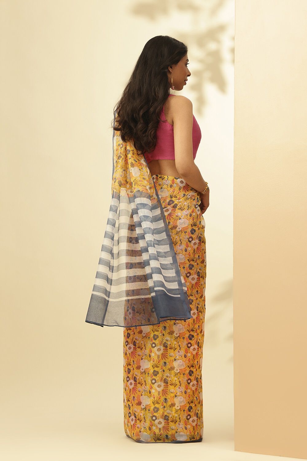 Yellow Screen printed Pure Silk Cotton Saree image number null