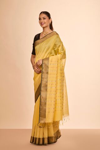 Light Yellow Woven Pure Silk Cotton Maheshwari Saree thumbnail image number null