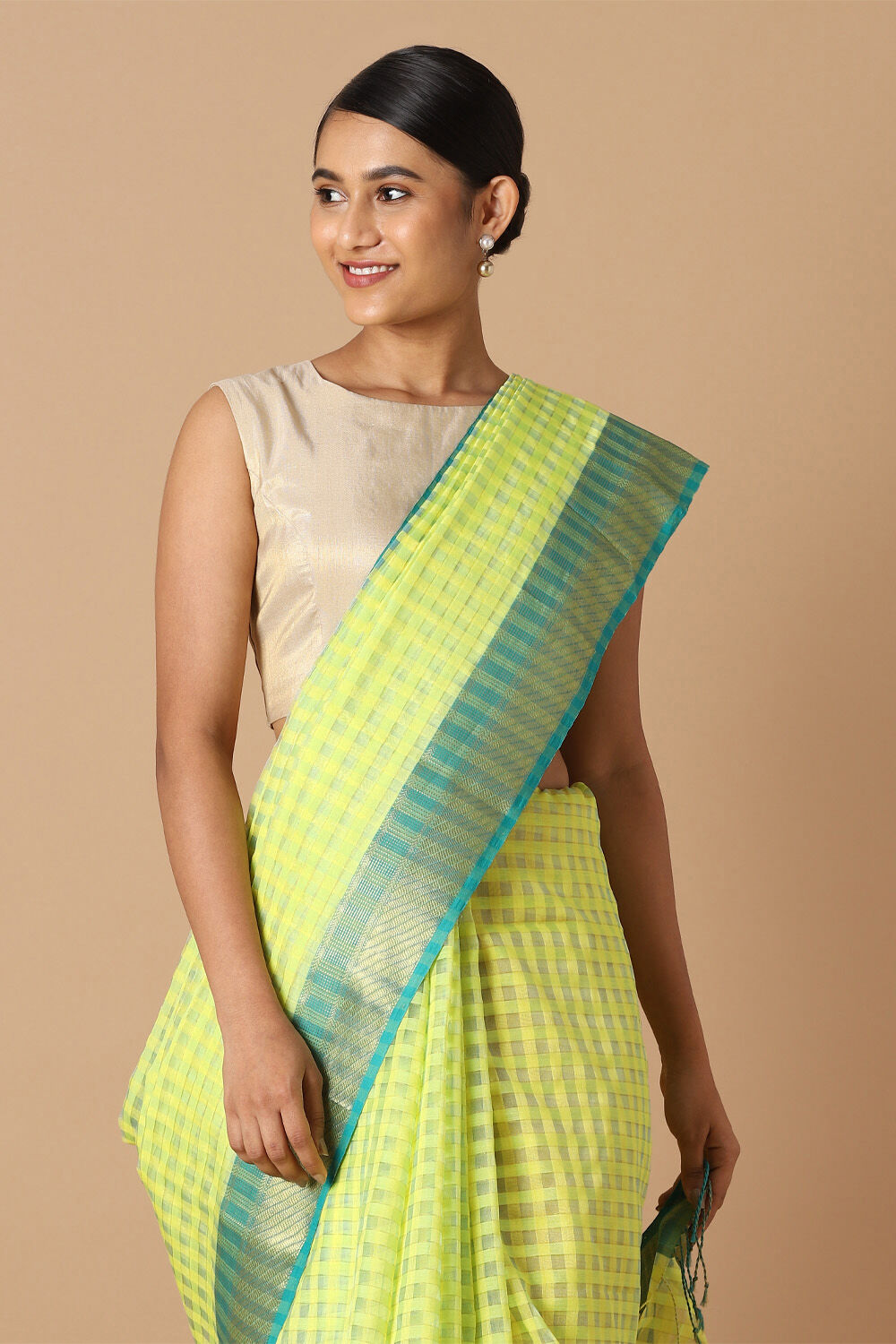 Yellow Pure Silk Cotton Maheswari Saree image number null