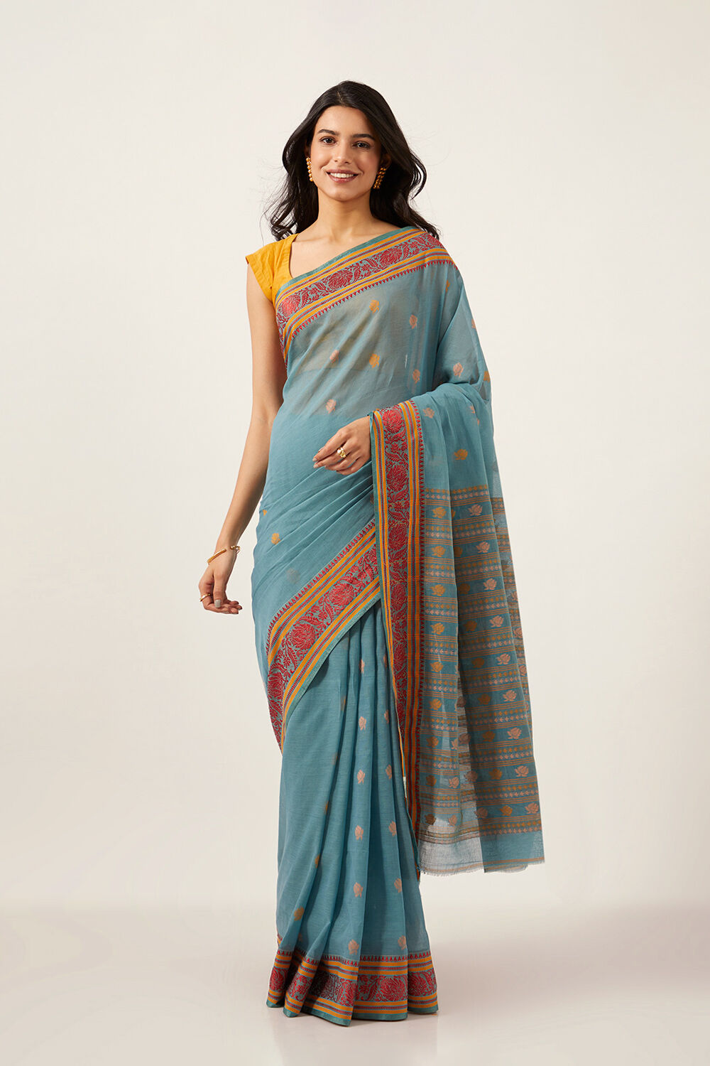 Blue Pure Cotton Jamdani Saree image number null