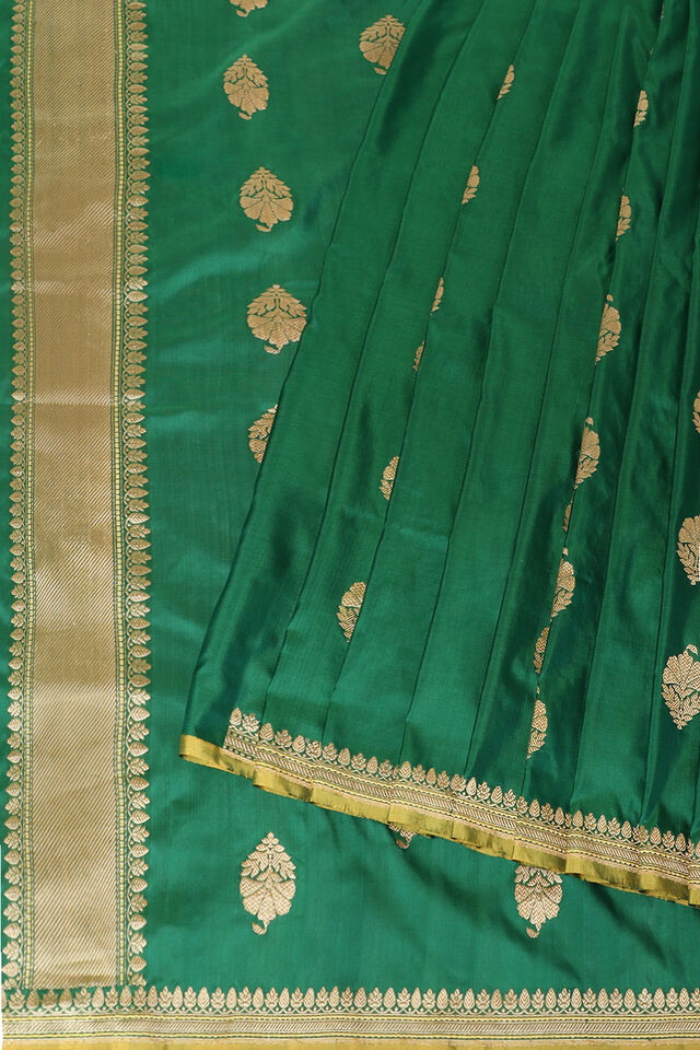 Dark Green Pure Silk Banarasi Saree