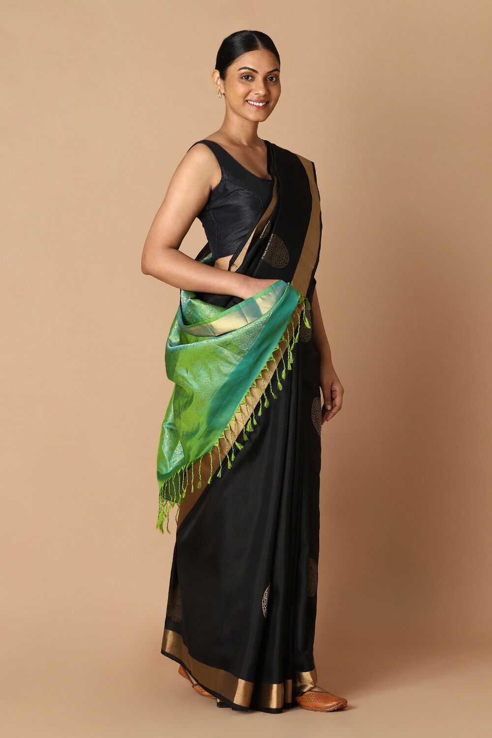 Black Pure Silk South Saree image number null