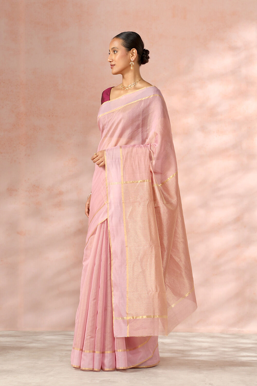 Light Pink Chanderi Pure Silk Cotton Woven Saree image number null