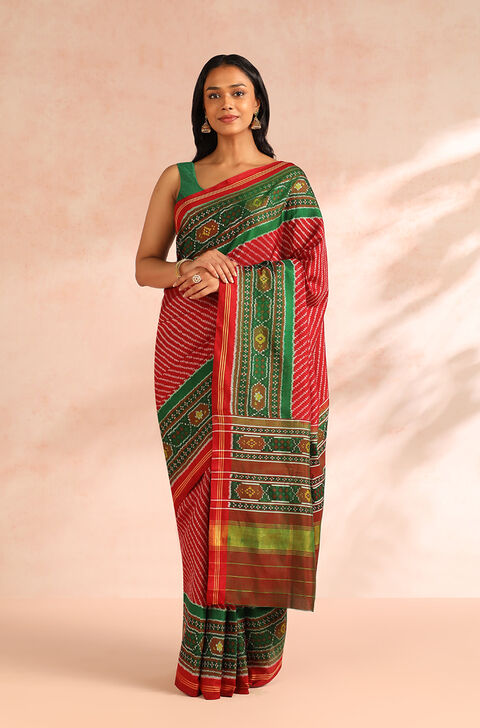 Red Rajkot Pure Silk Ikat Patola Saree