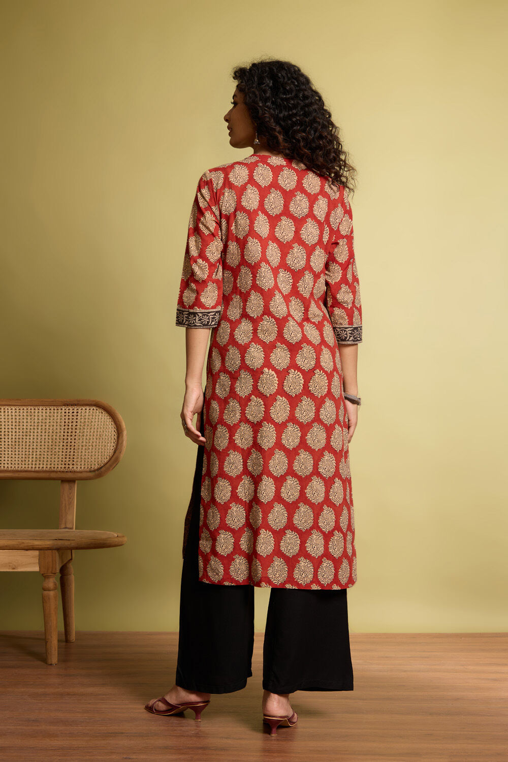 Dark Red Bagru Block Printed Pure Cotton Kurta image number null