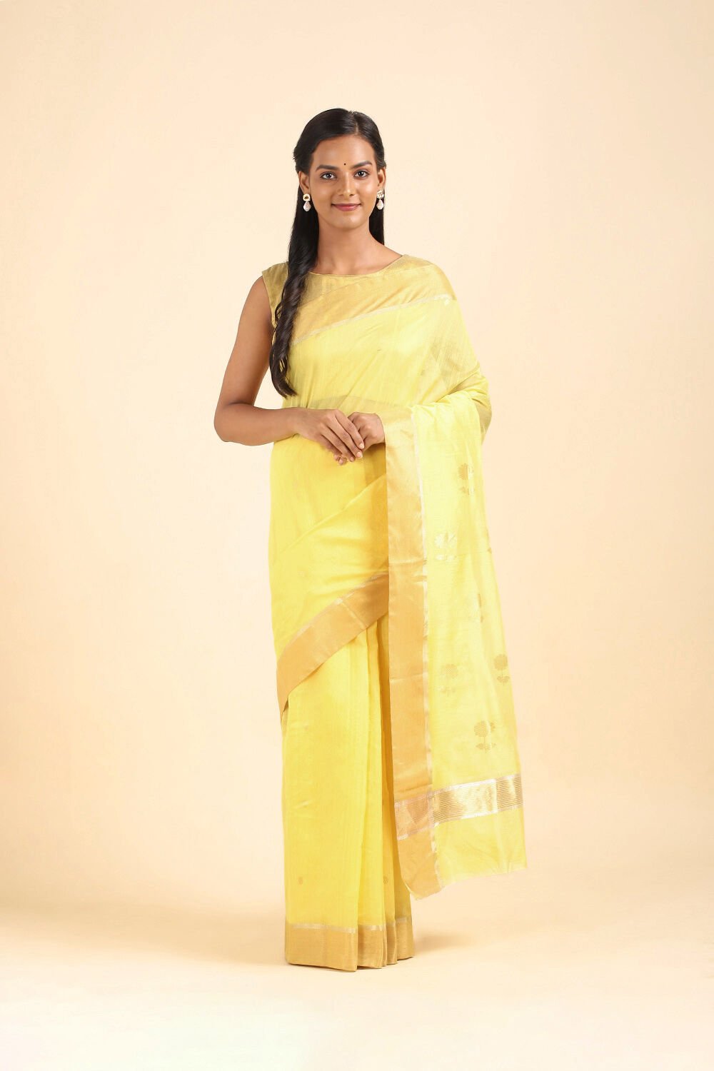 Yellow Pure Silk Cotton Chanderi Saree image number null