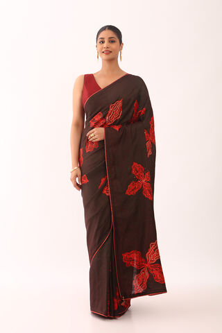 Brown Pure Silk Hand Painted Saree thumbnail image number null