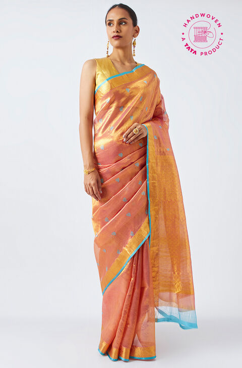 Light Pink Pure Organza Tissue Kanjivaram Saree
