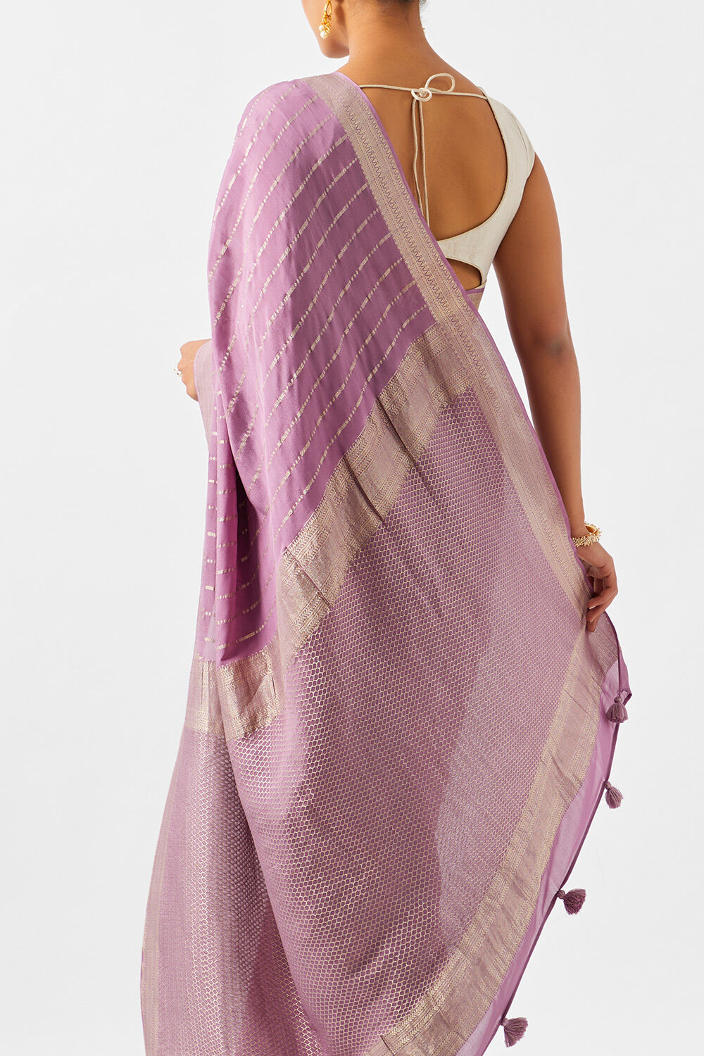 Light Violet Pure Crepe Woven Saree image number null