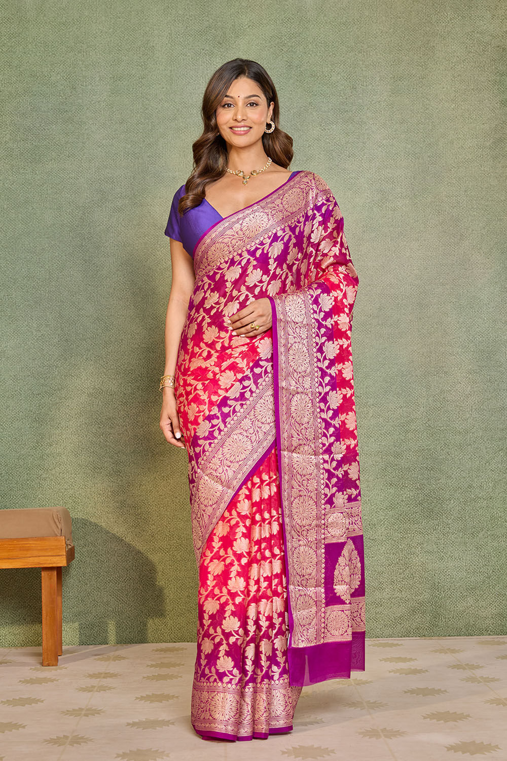 Pink Pure Silk Georgette Cutwork Banarasi Saree image number null