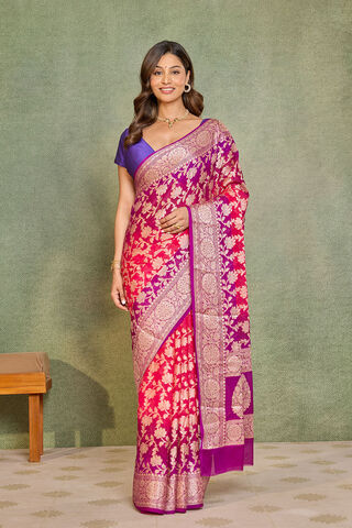 Pink Pure Silk Georgette Cutwork Banarasi Saree thumbnail image number null