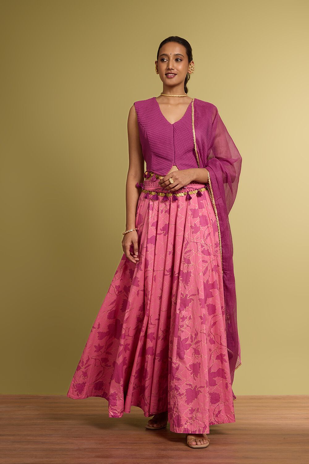Purple Rajasthan Pure Cotton Printed Embroidery Lehenga image number null