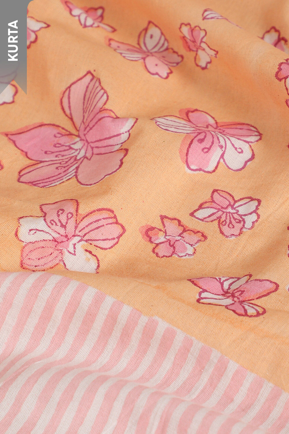 Light Orange Pure Cotton Printed Sanganeri Unstitched Suit Set image number null