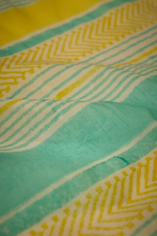 Light Blue Pure Cotton Block Printed Bengal Saree thumbnail image number null