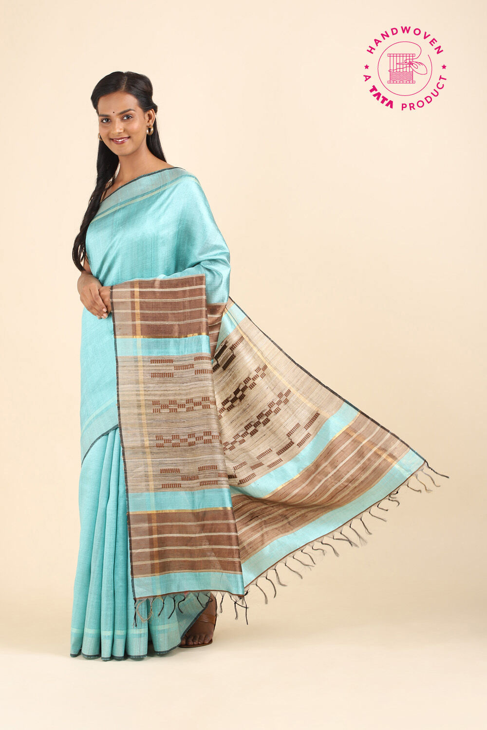 Light Blue Pure Tussar Silk Bhagalpuri Saree image number null