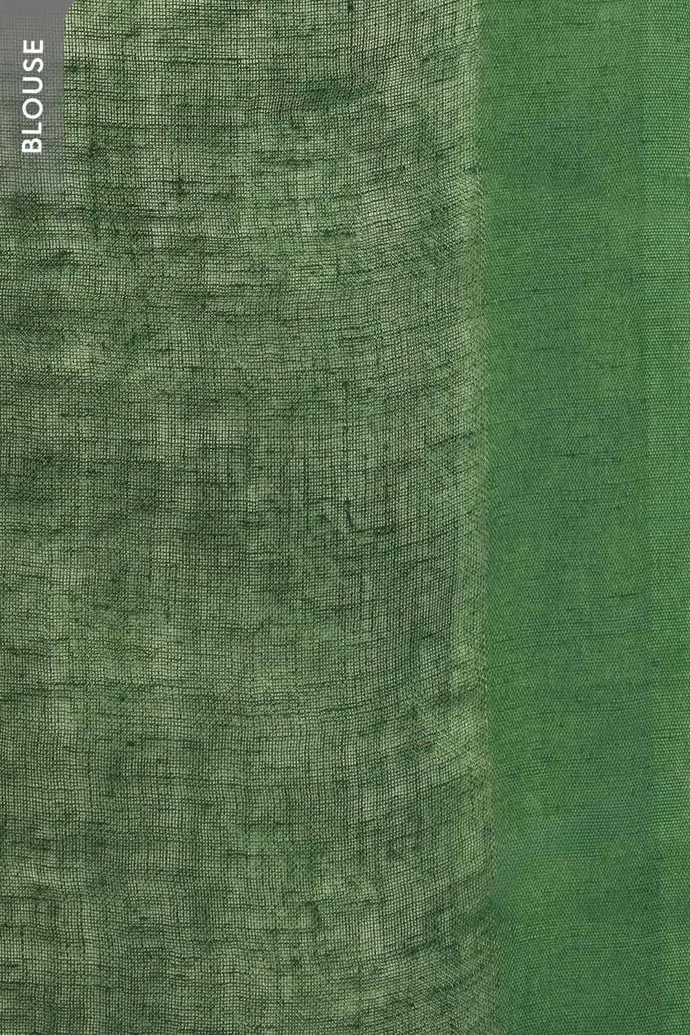 Green Screen Printed Pure Linen Saree image number null