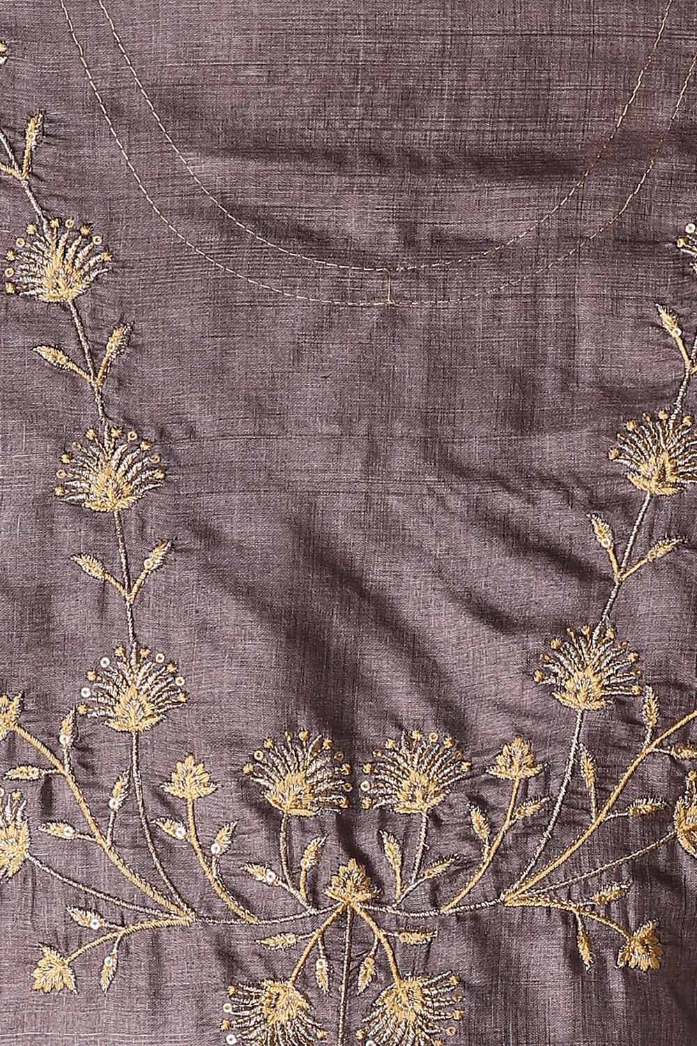 Brown Tussar Embroidered Unstitched Suit Set image number null
