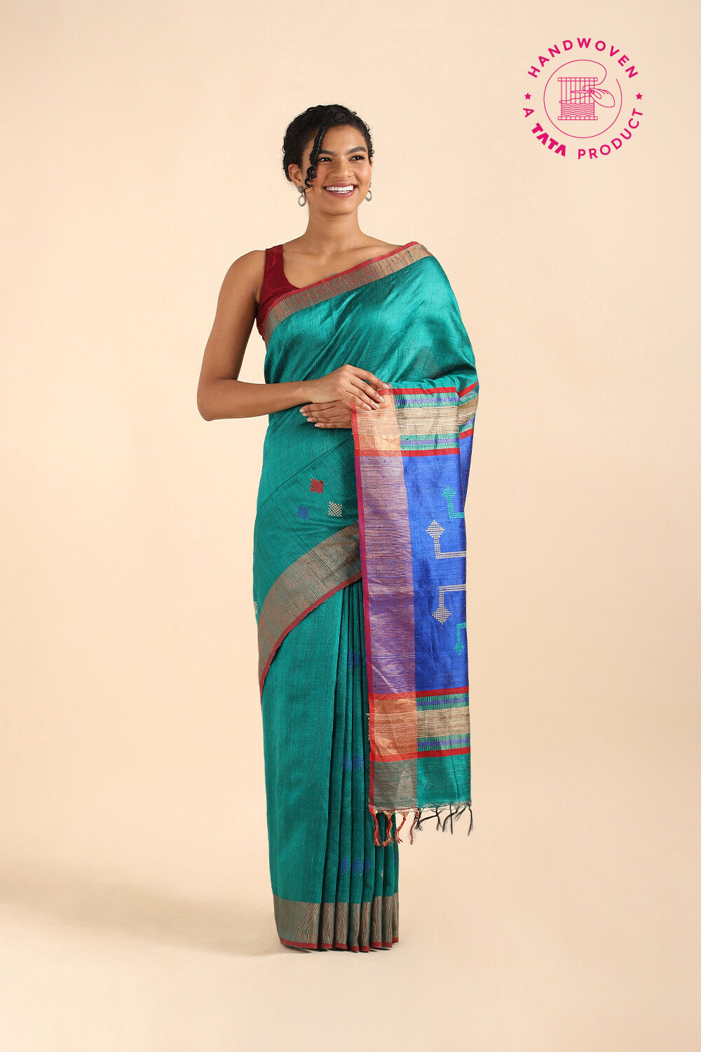 Green Pure Tussar Silk Bhagalpuri Saree image number null