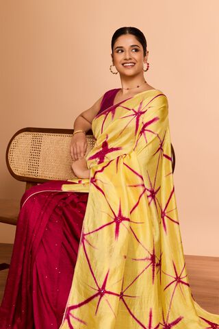 Yellow Murshidabad Pure Silk Mukaish Saree image number
