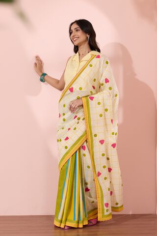 Off White Screen Printed Bengal Pure Cotton Saree thumbnail image number null