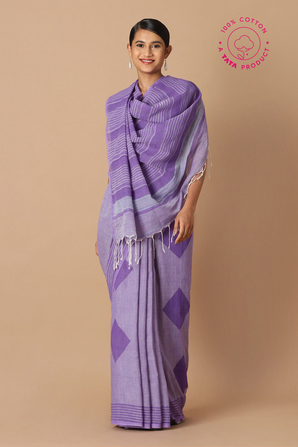 Violet Pure Cotton Printed Saree image number null
