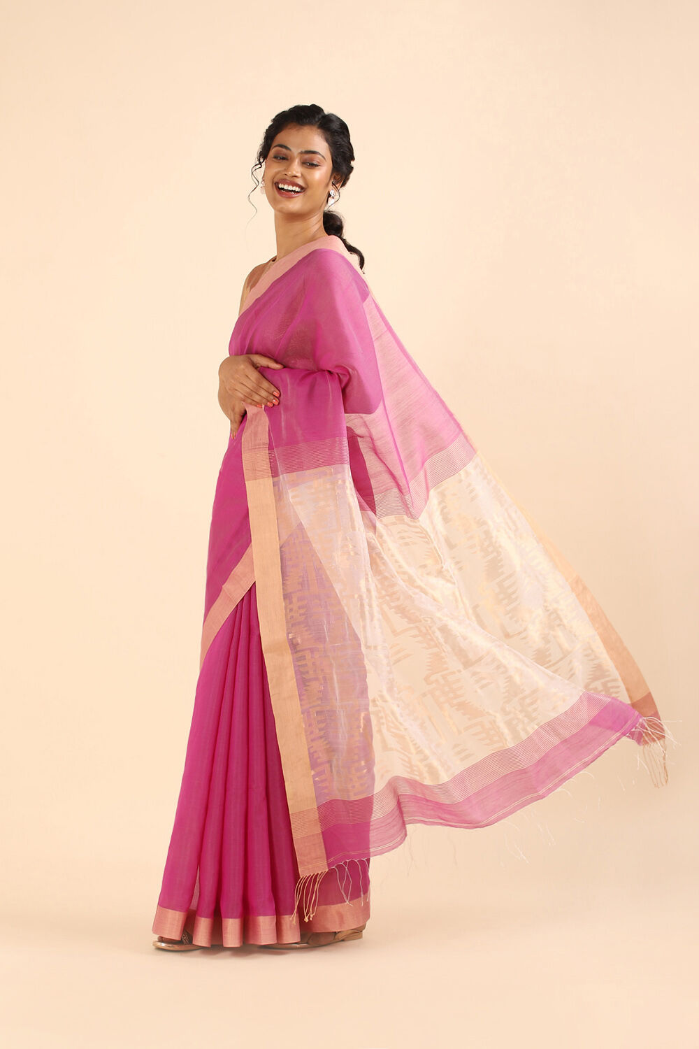 Purple Pure Silk Cotton Bengal Saree image number null