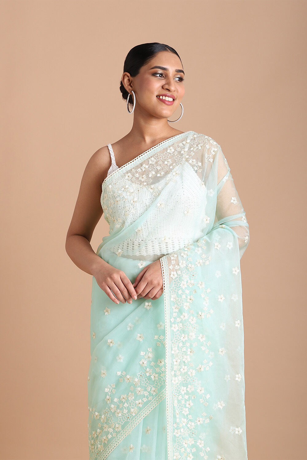 Light Pure Blue Embroidered Saree image number null