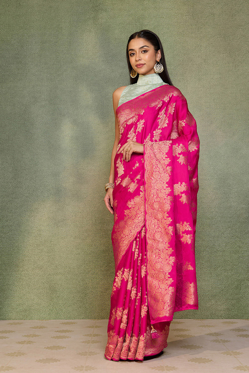 Pink Woven Viscose Satin Saree image number null