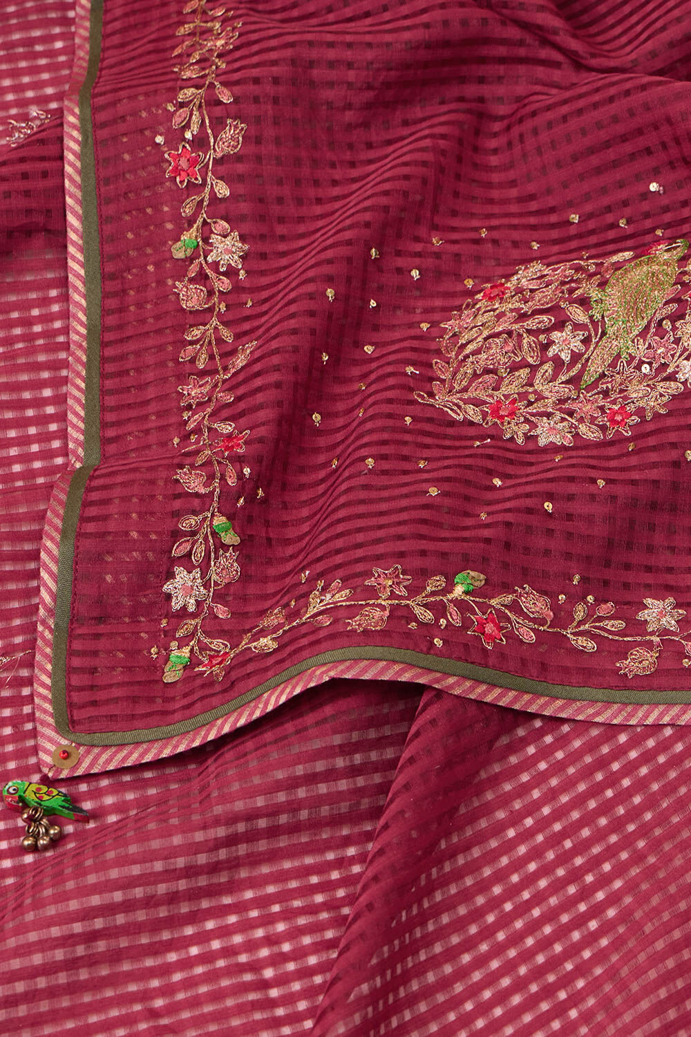 Dark Red Pure Silk Cotton Embroidered Saree image number null