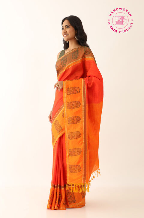 Orange Pure Silk South Printed Saree