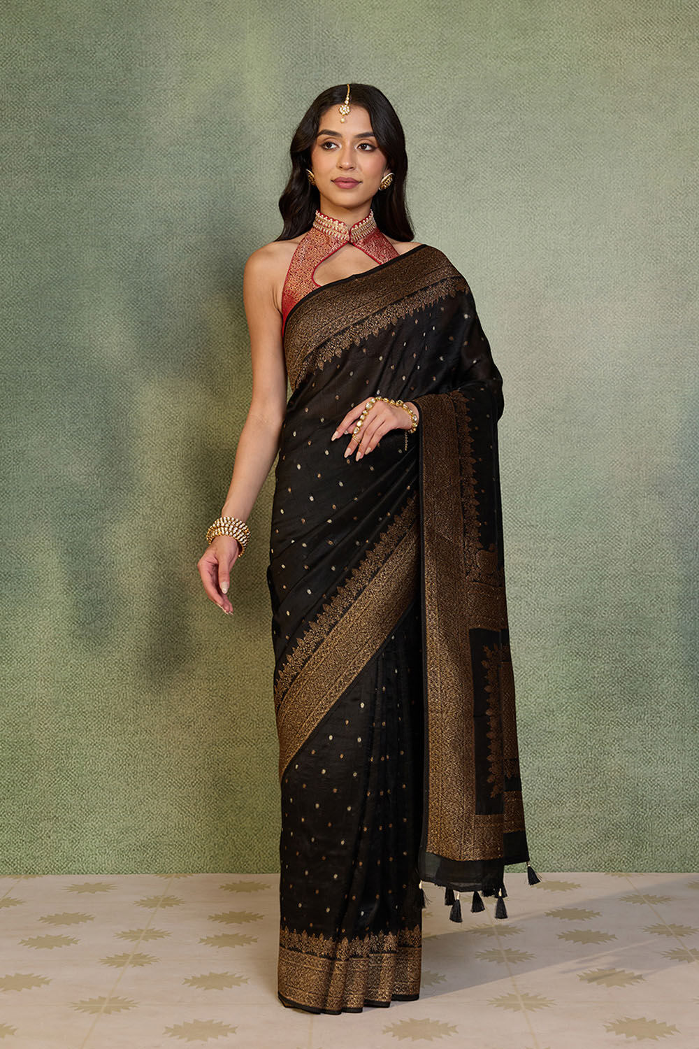 Black Woven Design Pure Viscose Saree image number null