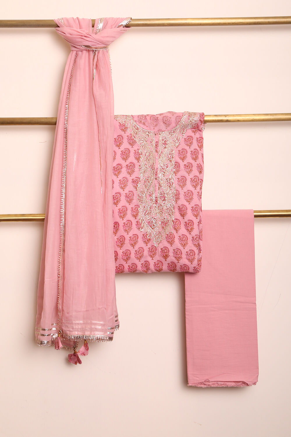 Pink Printed Pure Cotton Suit Set image number null