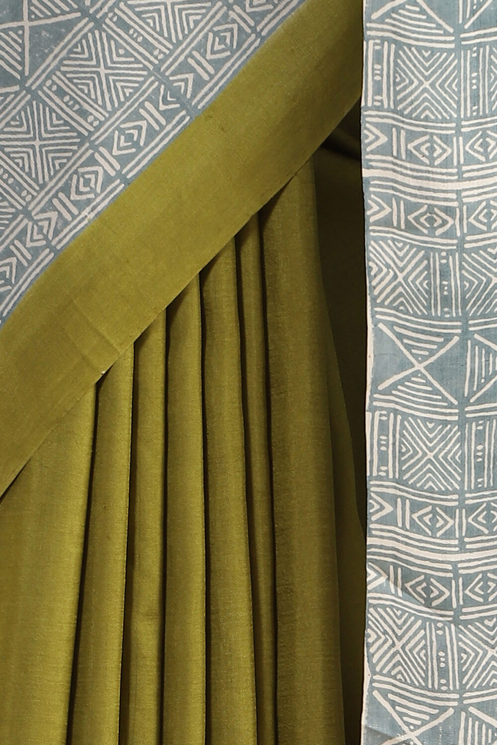 Light Green Hand Blockprinted Pure Silk Saree image number null