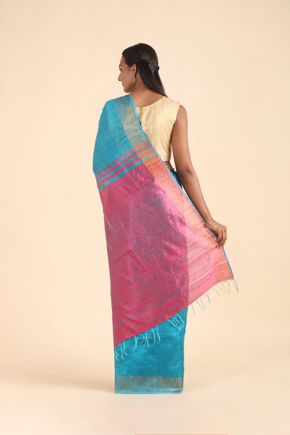 Light Blue Pure Tussar Silk Bhagalpuri Saree image number null