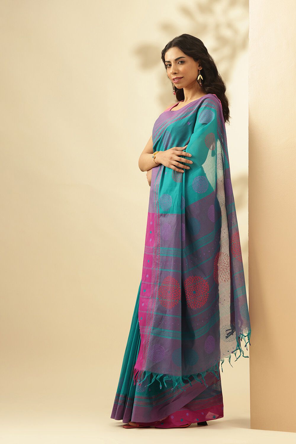 Blue Rajasthan Block Printed Pure Cotton Saree image number null