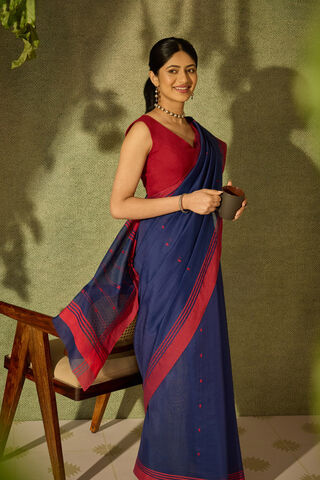 Dark Blue Woven Pure Silk Cotton Chanderi Saree thumbnail image number null