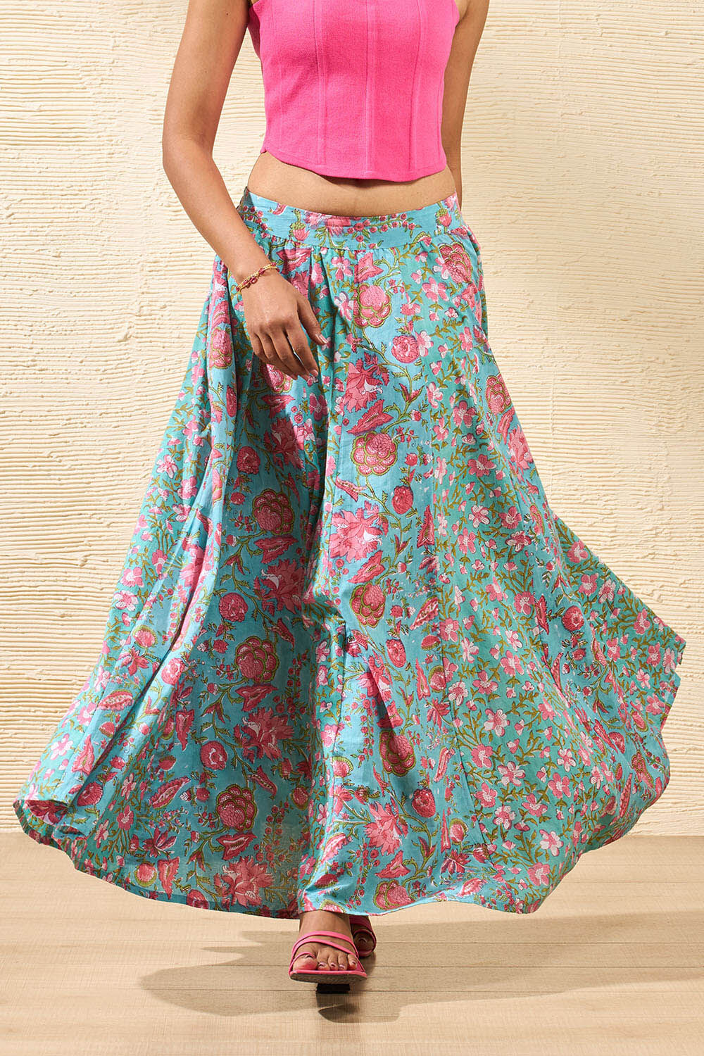 Blue Rajasthan Block Printed Pure Cotton Ethnic Skirt image number null