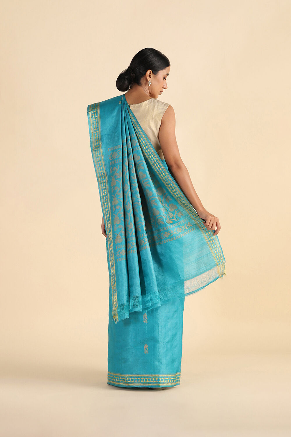 Light Blue Handwoven Pure Tussar Silk Saree image number null
