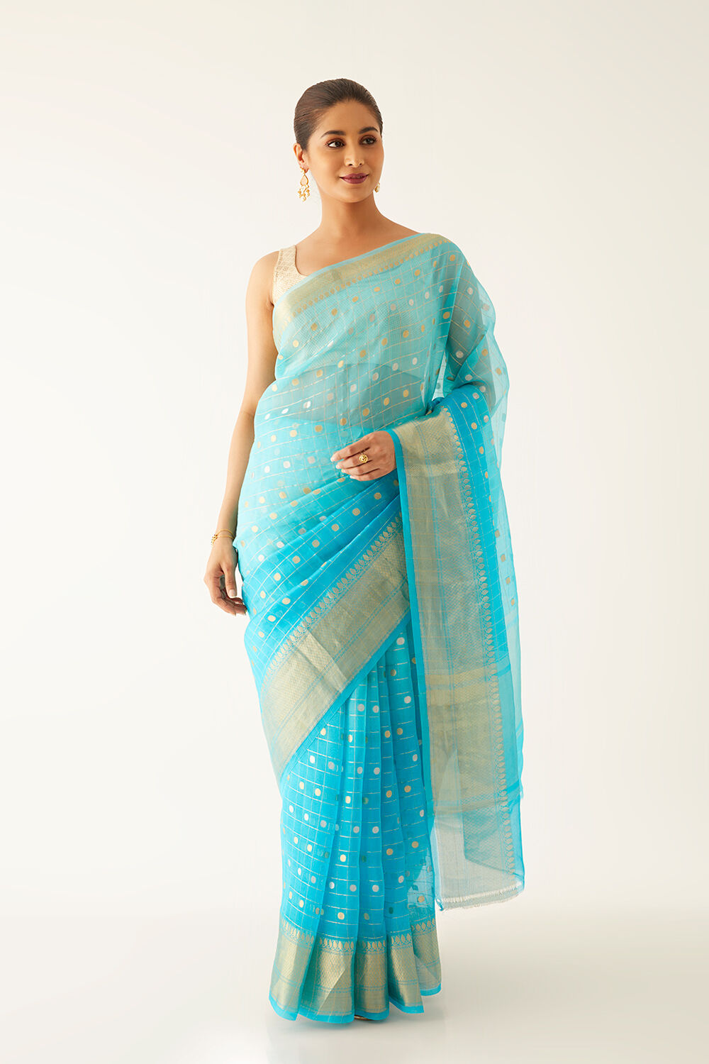 Light Blue Pure Organza Banarasi Saree image number null