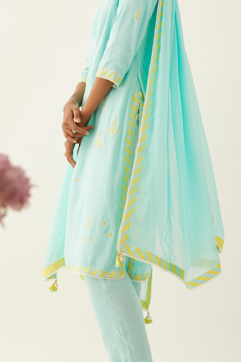 Light Blue Cotton Embroidered Kurta Set image number null
