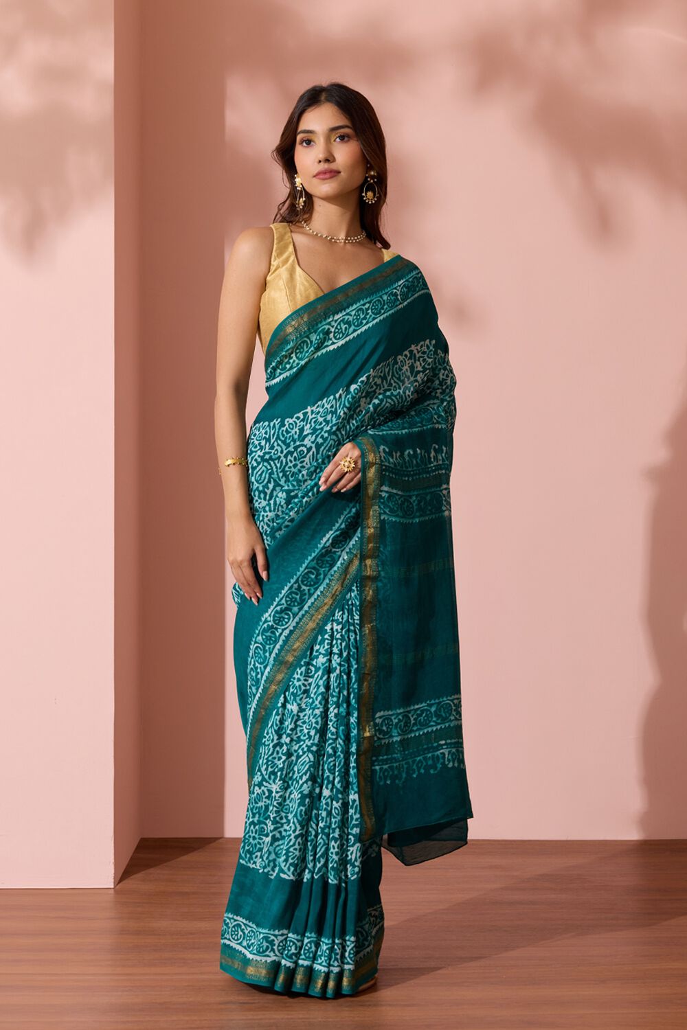 Green Ujjain Pure Silk Cotton Batik Saree image number null