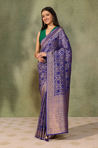 Dark Blue Woven Pure Viscose Saree thumbnail image number null